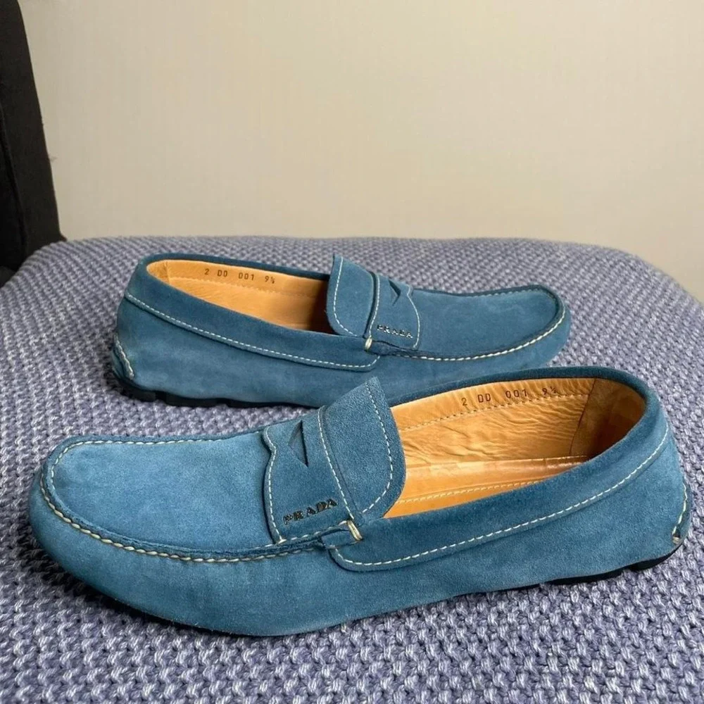 Prada blue suede loafers. Size US 9.5 #luxury #loafers‎